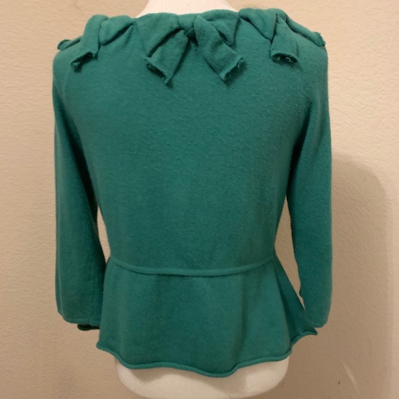 Anthropologie Charlie & Robin Green Bow Button Front Cropped Sweater ¾ Sleeve - Picture 9 of 13